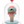 One-eyed pink-and-aqua felt ice cream scoop on a waffle cone beneath a clear glass dome topped with a red-and-white striped knob.

