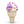 Glass ice cream sculpture with a purple and white swirled scoop, colorful sprinkles, and an ivory waffle cone on a white background.
